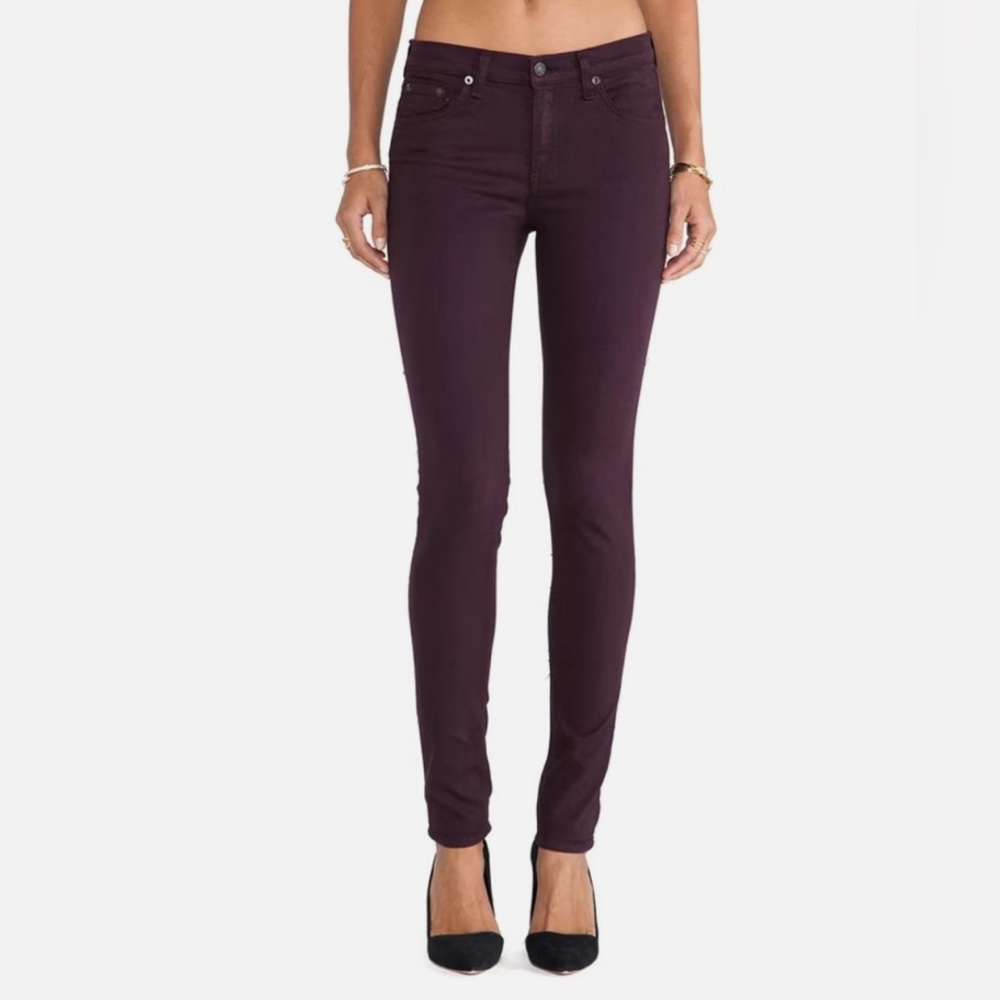 RAG & BONE Distressed Wine Purple Burgundy Mid Rise Denim Skinny Jeans Size 32